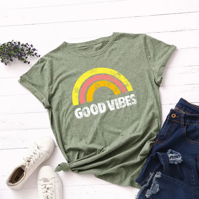 European And American Women's Loose Round Neck Short Sleeves Olive Green - Shop at LoveMi
