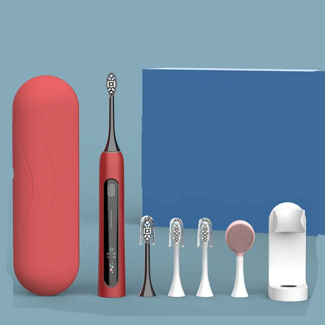 Vibrating Smart Whitening Electric Toothbrush Color Screen Display Red - Shop at LoveMi
