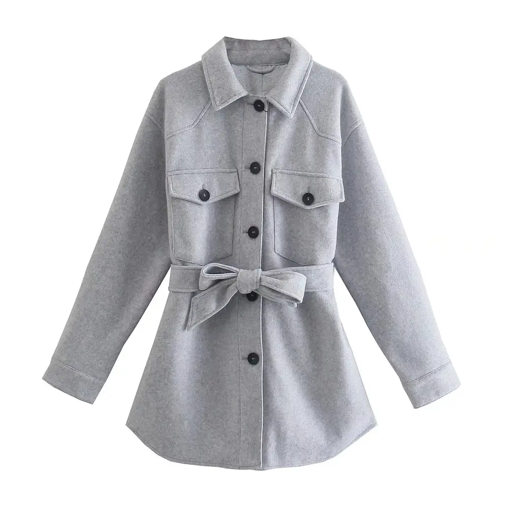 Lapel Loose style European And American Single Breasted Street Trendsetter Vintage Celebrity Cotton Pure Wool Jacket - Grey
