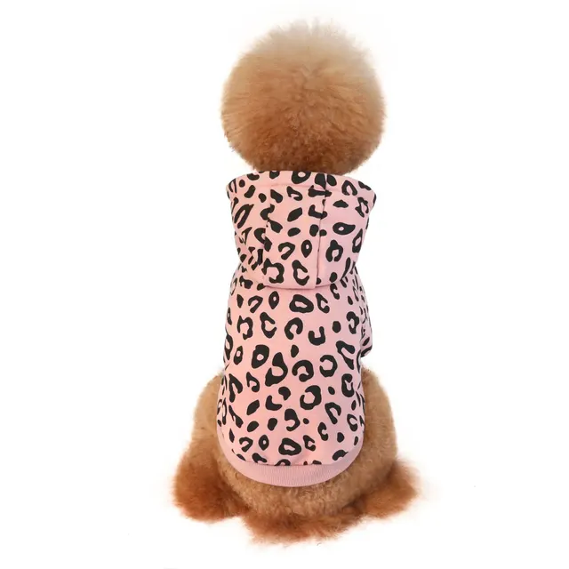 New Pet Sweater Fashion Leopard Dog Clothes Hooded Printing Simple Design Method Fighting Clothes Pink - Shop at LoveMi