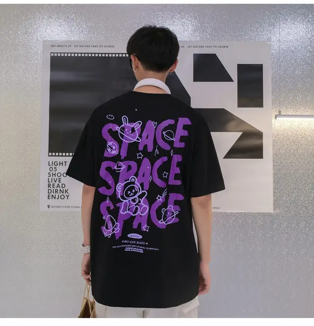 Summer National Tide New Letter Printing Short sleeved T shirt Female Korean Student Couple Top Black - Shop at LoveMi