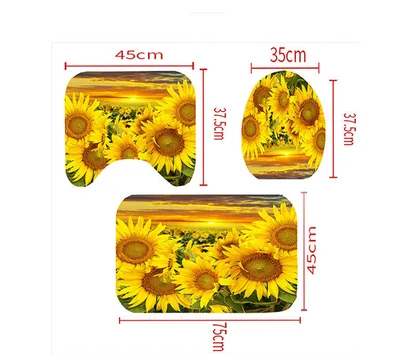 Polyester Printing Sunflower Shower Curtain Bathroom Waterproof Shower Curtain Non slip Mat Floor Mat Four piece Set - Shop at LoveMi