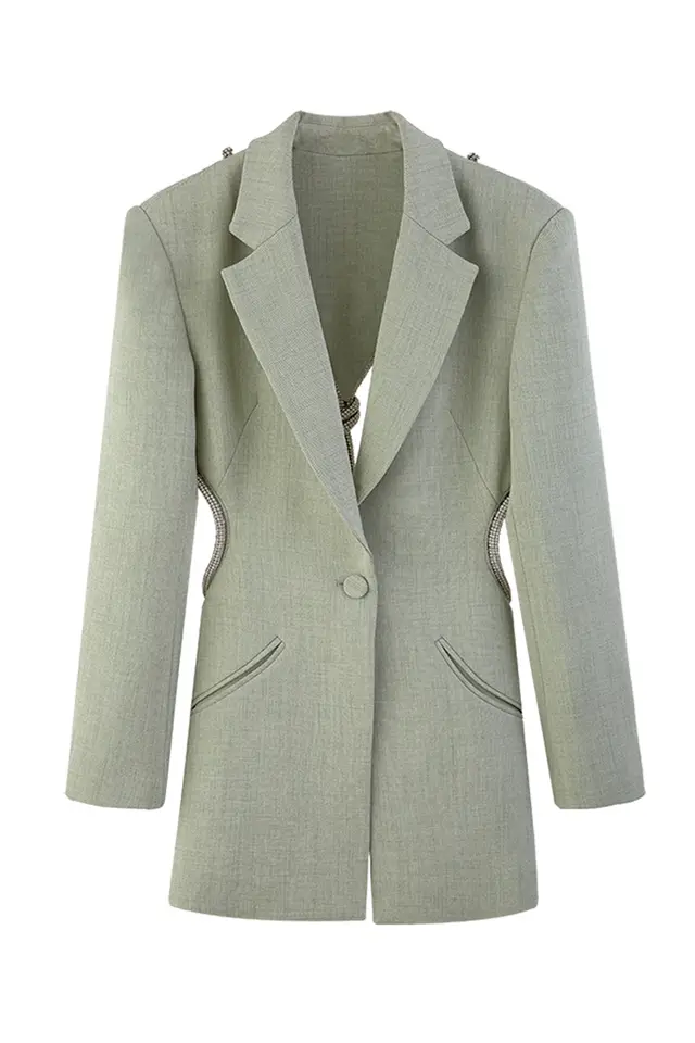 Irregular Lapel Twisted Halter Jacket Green - Shop at LoveMi