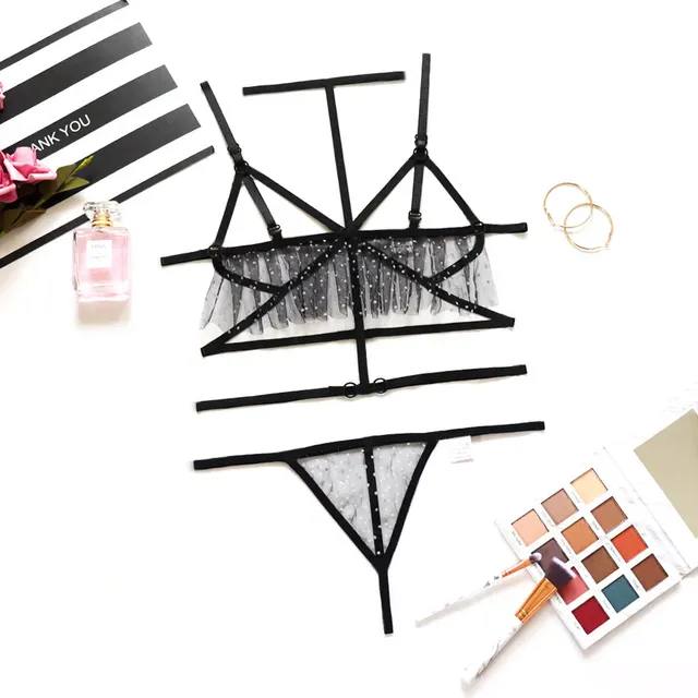 Women's Mesh Sling Set Perspective Temptation Hanging Neck Sexy Underwear Black - Shop at LoveMi