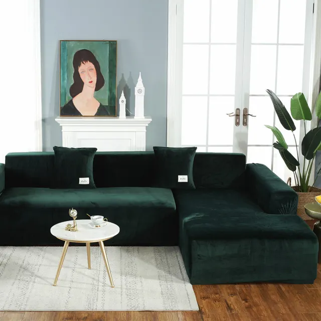 Plush Thick Elastic Multifunctional All Inclusive Sofa Cover Dark Green - Shop at LoveMi