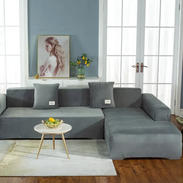 Plush Thick Elastic Multifunctional All Inclusive Sofa Cover Medium Grey - Shop at LoveMi