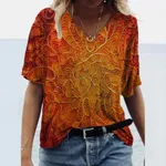 European And American Women's New Abstract Print Short-Sleeved T-Shirt - Oranje-L