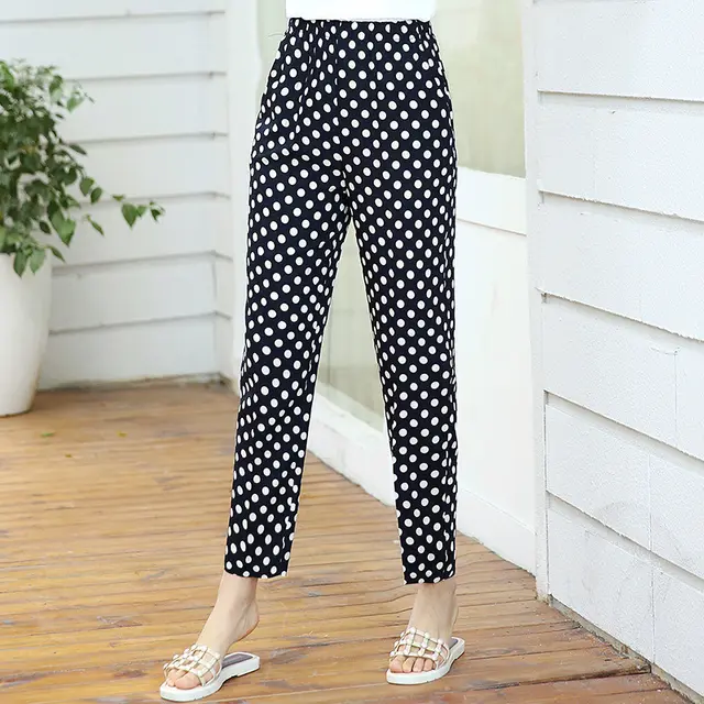 Summer Casual Women's Elastic High Waist Cotton Twist Pants Thin Section Black White - Shop at LoveMi