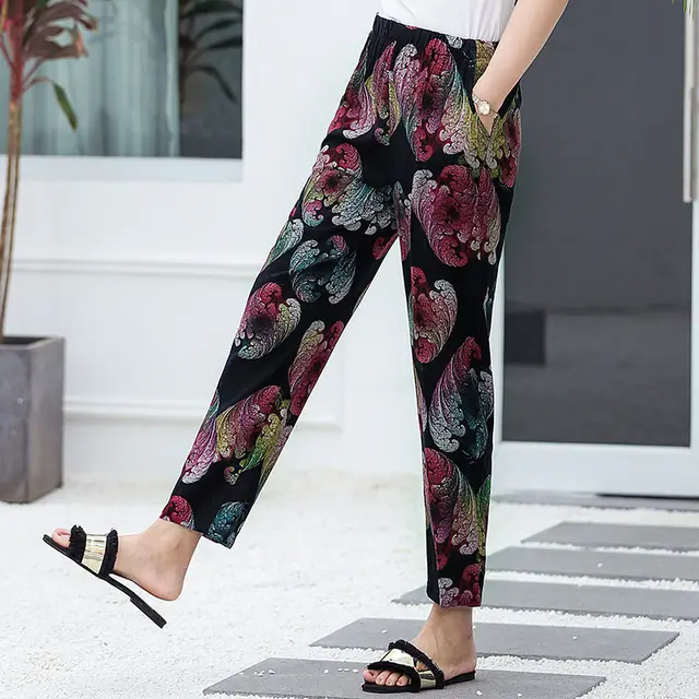 Summer Casual Women's Elastic High Waist Cotton Twist Pants Thin Section Black - Shop at LoveMi