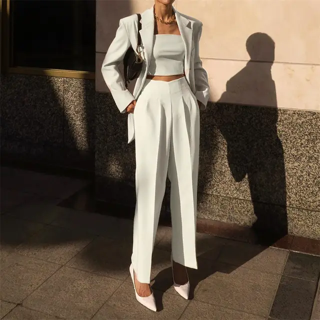 New Style Cigarette Pleated Elastic Straight Leg Ladies Casual Pants Beige - Shop at LoveMi