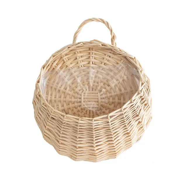 Wicker Rattan Wrought Iron Wall Hanging Flower Basket White - Shop at LoveMi