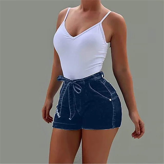 Women's Plus Size Net Red Ripped Denim Shorts Blue - Shop at LoveMi