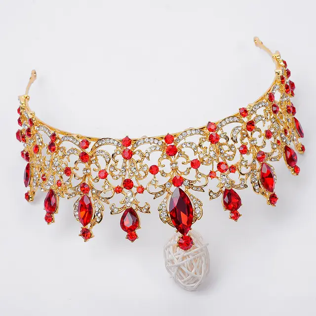 Baroque Crown Wedding Diadem Dress Accessories Gold Red - Shop at LoveMi