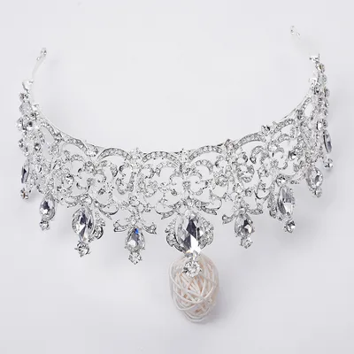 Baroque Crown Wedding Diadem Dress Accessories Silver White - Shop at LoveMi