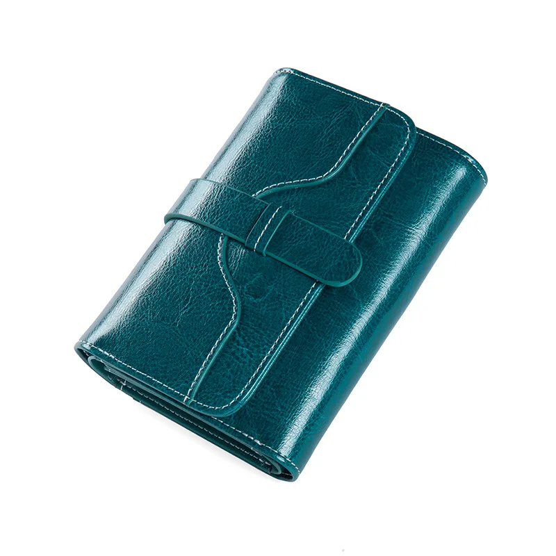 Buckle Vintage Oil Wax Leather Small Coin Wallet Blue - Shop at LoveMi