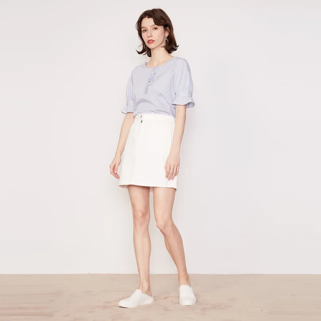 Silver Silk Letters Embroidery Denim Skirt Women Off White - Shop at LoveMi