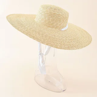 European And American Style Simple Fashion Strap Straw Flat Top Straw Hat Travel Sunscreen Beach Sunshade Straw Straw Hat Hat - Cream Color White R...