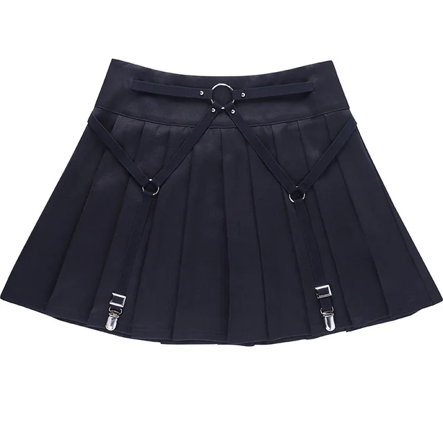 Dark Functional Wind Punk Girl Pleated Skirt High Waist Tooling Bf Cool Ring Skirt Skirt Trend Black - Shop at LoveMi