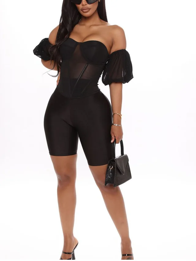 European And American New Fashion Chiffon Tube Top Short Sleeves Black - Shop at LoveMi