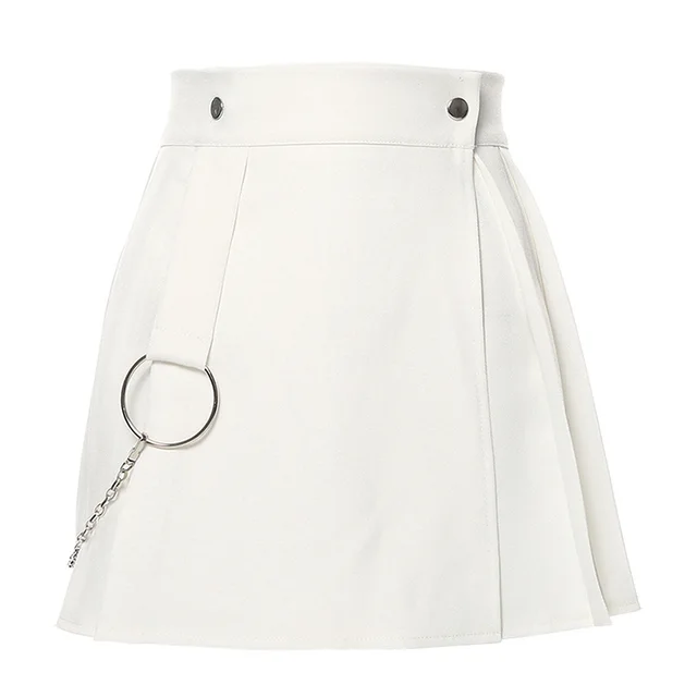 Women's Autumn And Winter New Style Solid Color High Waist Stitching Pleated Skirt White - Shop at LoveMi