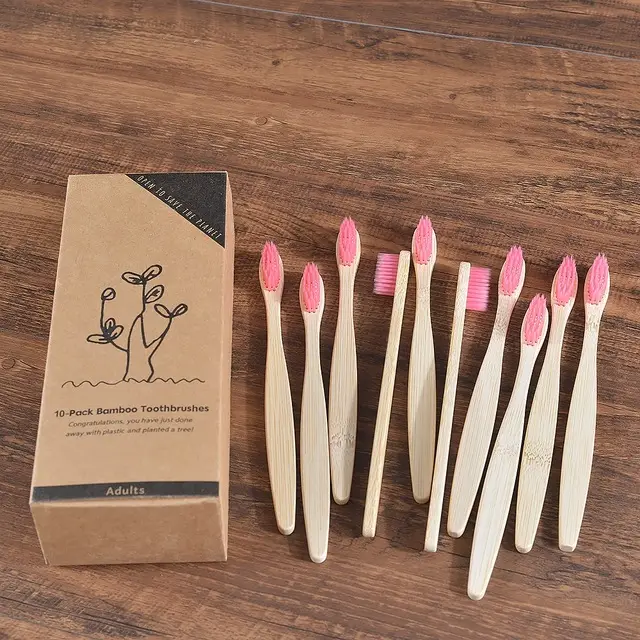New Design Mixed Color Bamboo Toothbrush Eco Friendly Woode Pink - Shop at LoveMi