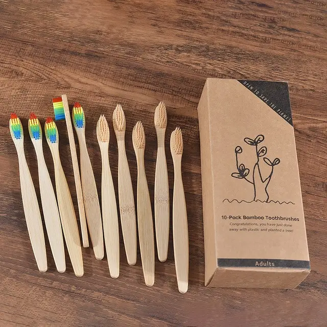 New Design Mixed Color Bamboo Toothbrush Eco Friendly Woode Rainbow Beige - Shop at LoveMi