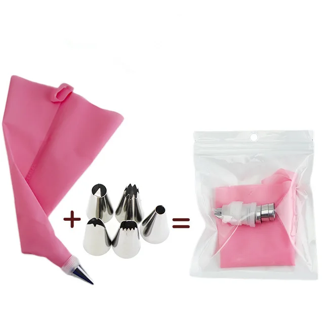 Decorating Mouth Set Stainless Steel Small Flower Mouth Converter Pink Silicone Cream Bag - Shop at LoveMi
