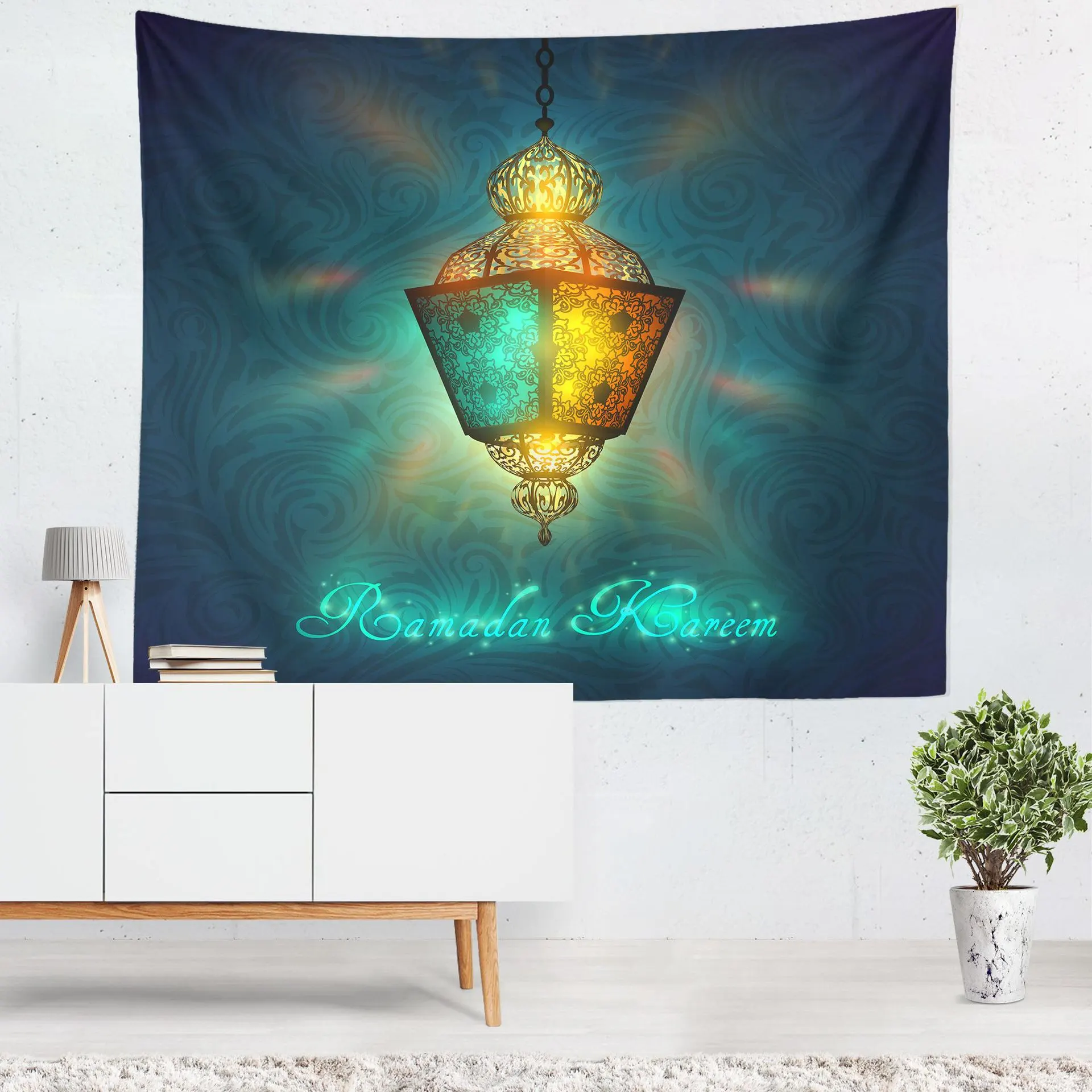 Colorful Lantern Living Room Bedroom Tapestry Eid Mubarak Wall Carpet Mural - 01Style