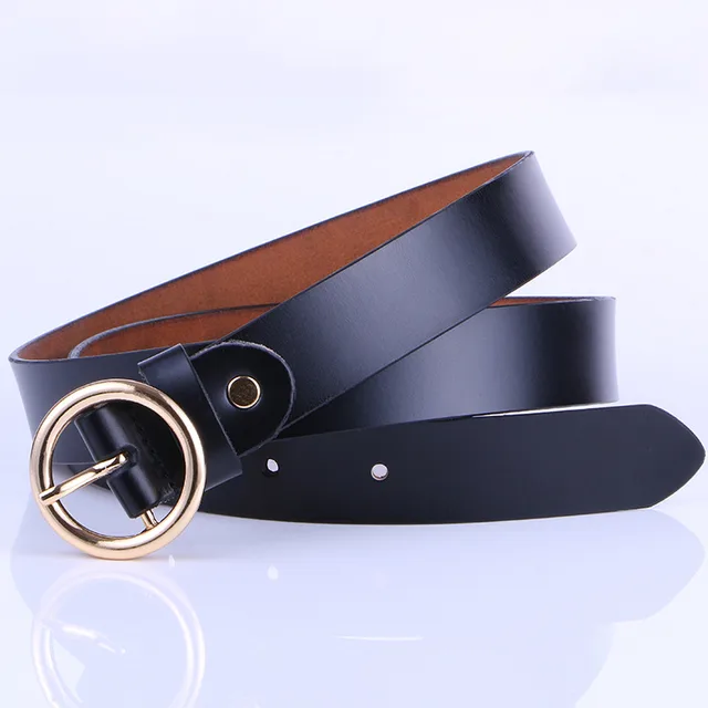 Leather Belt Female Round Head Pin Buckle Black - Shop at LoveMi
