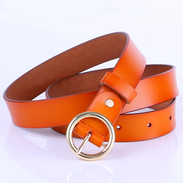 Leather Belt Female Round Head Pin Buckle Camel - Shop at LoveMi