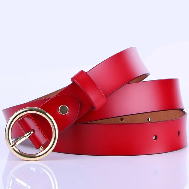 Leather Belt Female Round Head Pin Buckle Red - Shop at LoveMi