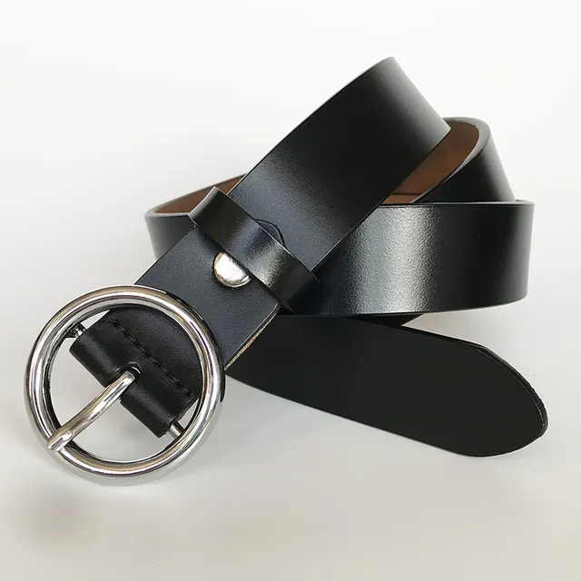 Leather Belt Female Round Head Pin Buckle Silver - Shop at LoveMi