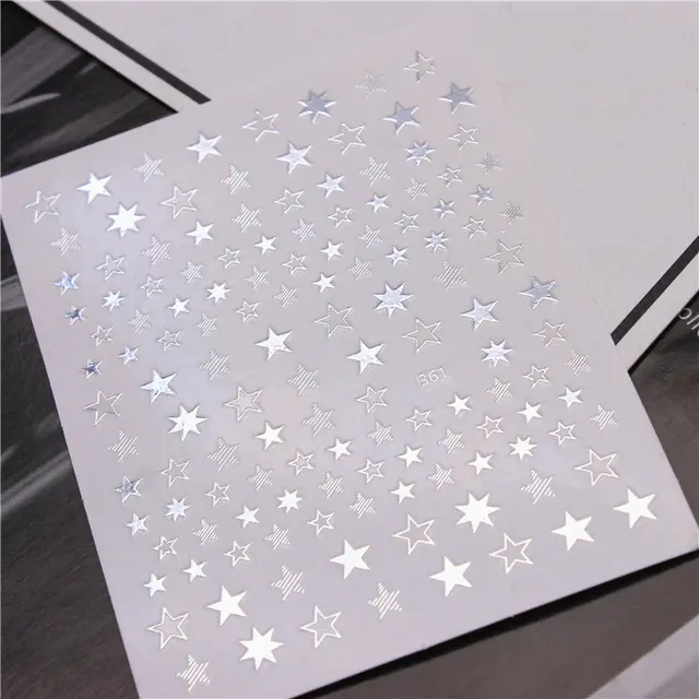 Cute Fashion Hollow Star Nail Sticker Silver - Shop at LoveMi