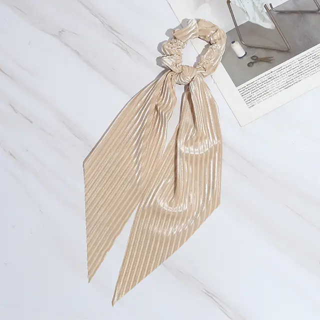 Corduroy Solid Color Long Streamer Hair Circle Beige - Shop at LoveMi