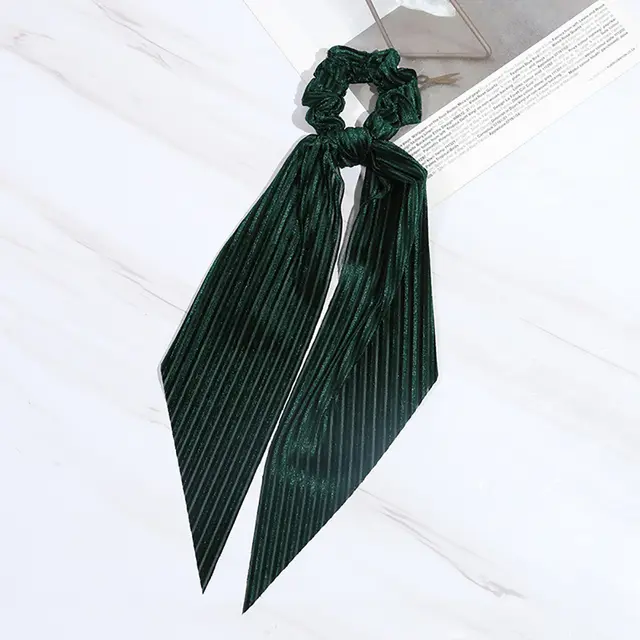 Corduroy Solid Color Long Streamer Hair Circle Green - Shop at LoveMi