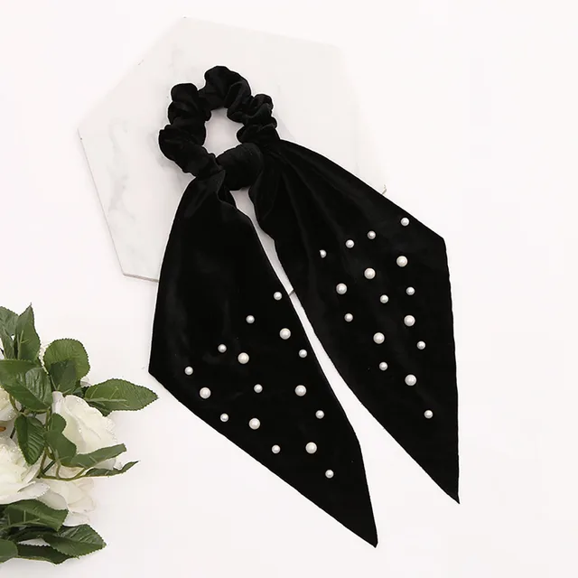 Fashion Cute Flannel Pearl Large Intestine Hair Tie Black - Shop at LoveMi
