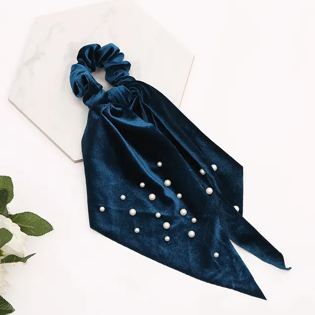 Fashion Cute Flannel Pearl Large Intestine Hair Tie Blue - Shop at LoveMi