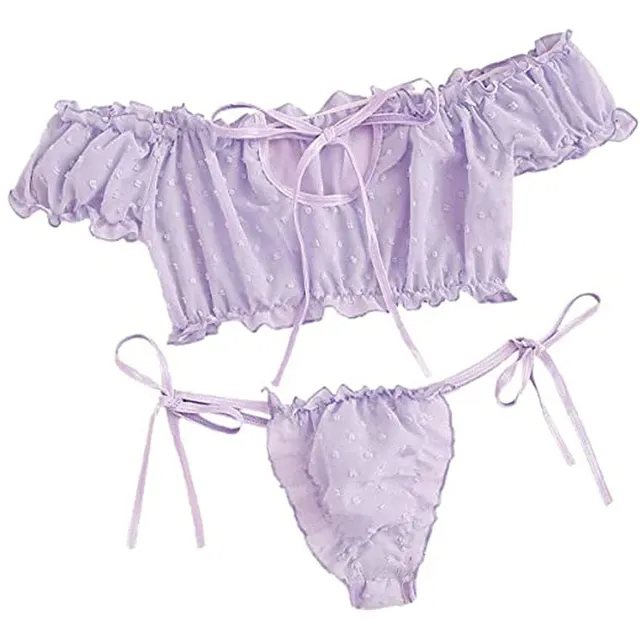 European and American Erotic Lingerie Sexy Women's Strapless Short Three point Underwear Light Purple - Shop at LoveMi