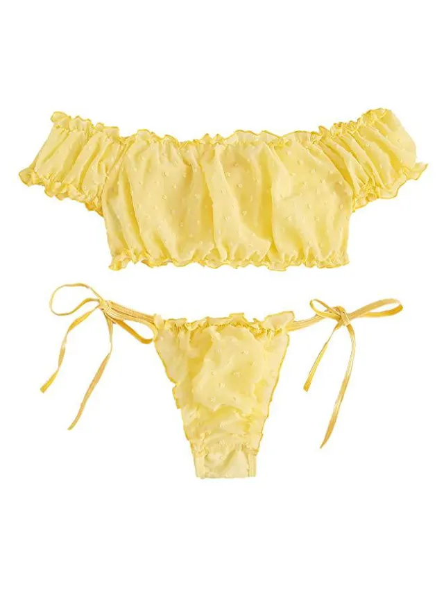 European and American Erotic Lingerie Sexy Women's Strapless Short Three point Underwear Yellow - Shop at LoveMi
