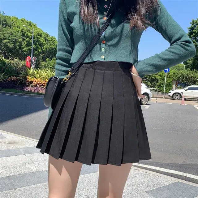 Korean Students All Match High Waisted A Line Slim Slimming Pleated Skirt Black - Shop at LoveMi