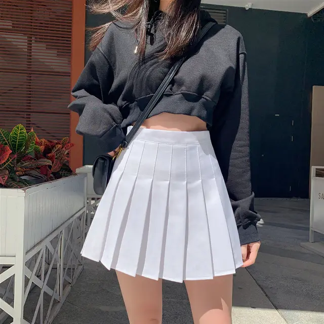 Korean Students All Match High Waisted A Line Slim Slimming Pleated Skirt White - Shop at LoveMi