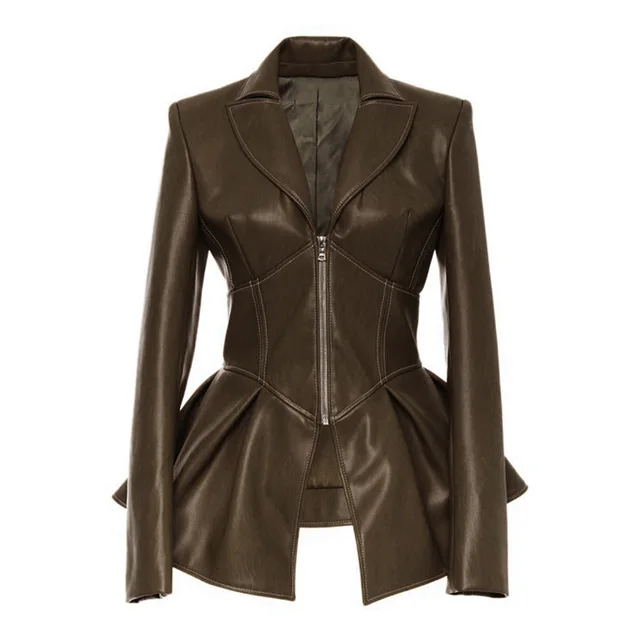 European And American Pu Leather Good Quality Leather Jacket Coffee - Shop at LoveMi