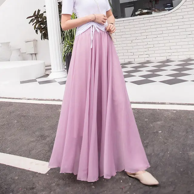 Chiffon Skirt Mid length Plus Size Elastic Waist Elegant Skirt Light Pink - Shop at LoveMi