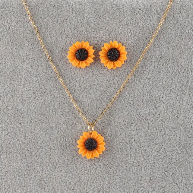 Sun Flower Earrings Necklace Set Sunflower Necklace Earrings 15Mm - Shop at LoveMi