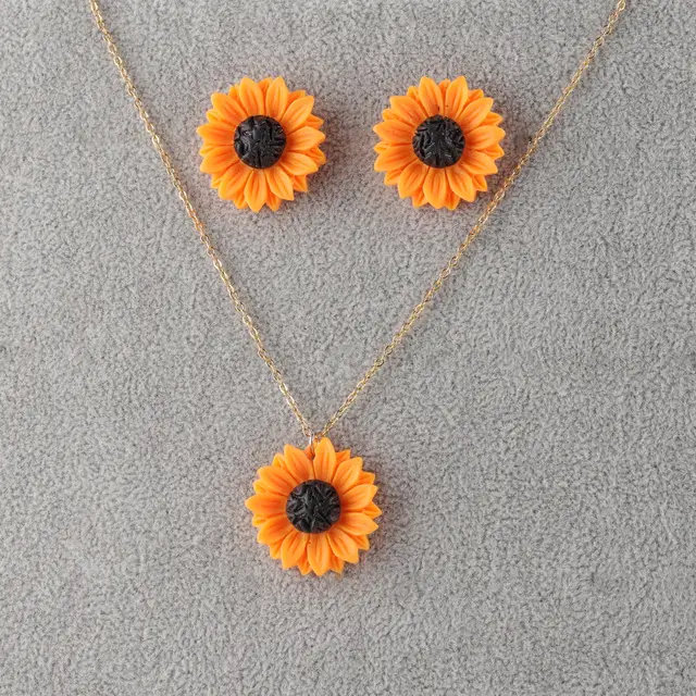 Sun Flower Earrings Necklace Set Sunflower Necklace Earrings 18Mm - Shop at LoveMi