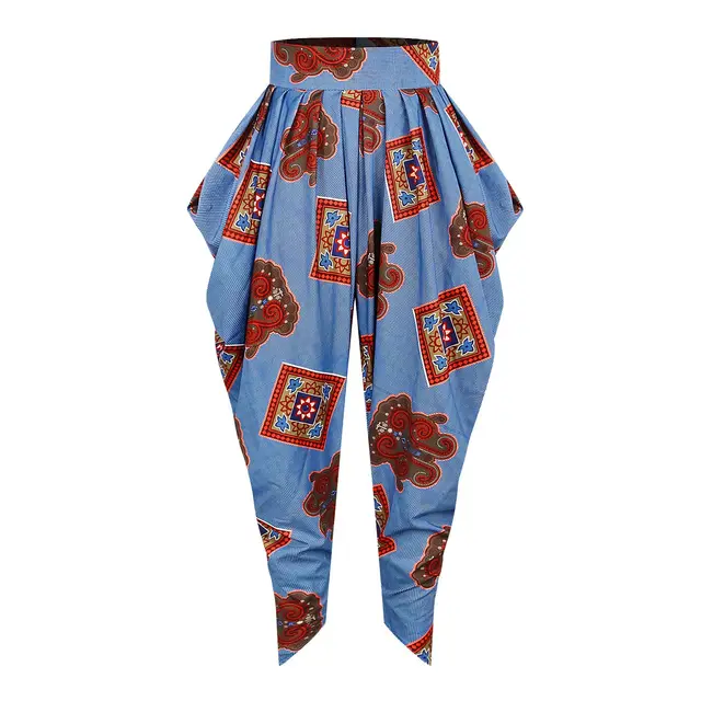 African Ladies Clothes News Wide Leg Pants Dashiki Print Trousers Blue - Shop at LoveMi