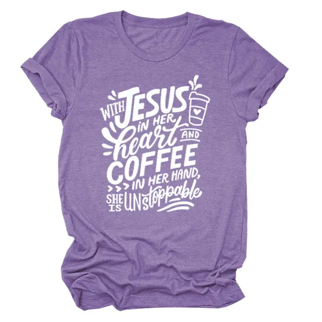 Letter Casual Loose Street Fashion Short Sleeve T shirt Purple White - Shop at LoveMi