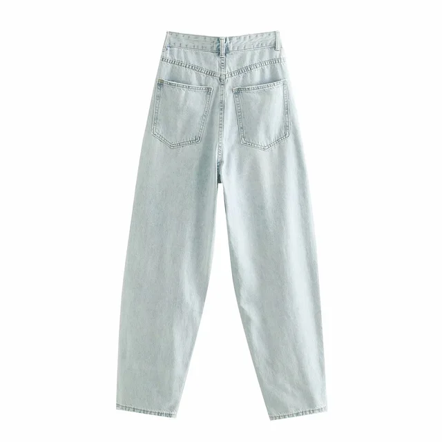 Ladies Drape Washed Denim Blue Loose Daddy Jeans Blue - Shop at LoveMi