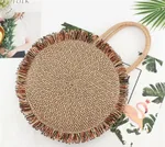 Round Portable Two-Color Fringed Straw Bag - Orange - View 1