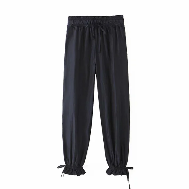 Loose Elasticated Casual Trousers With Pleated Hem Mosquito Pants Black - Shop at LoveMi